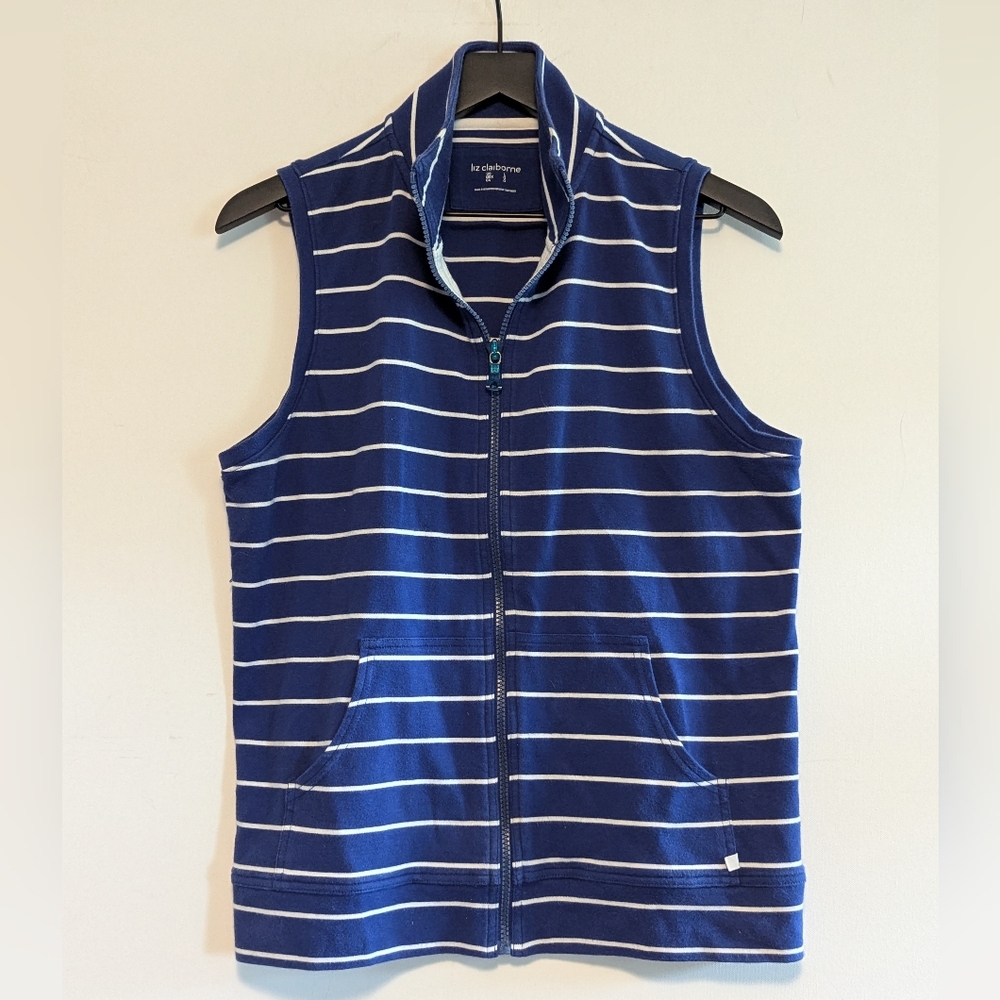 Liz Claiborne Blue White Striped Top Shirt Nautical Preppy Excel Used Cond Large